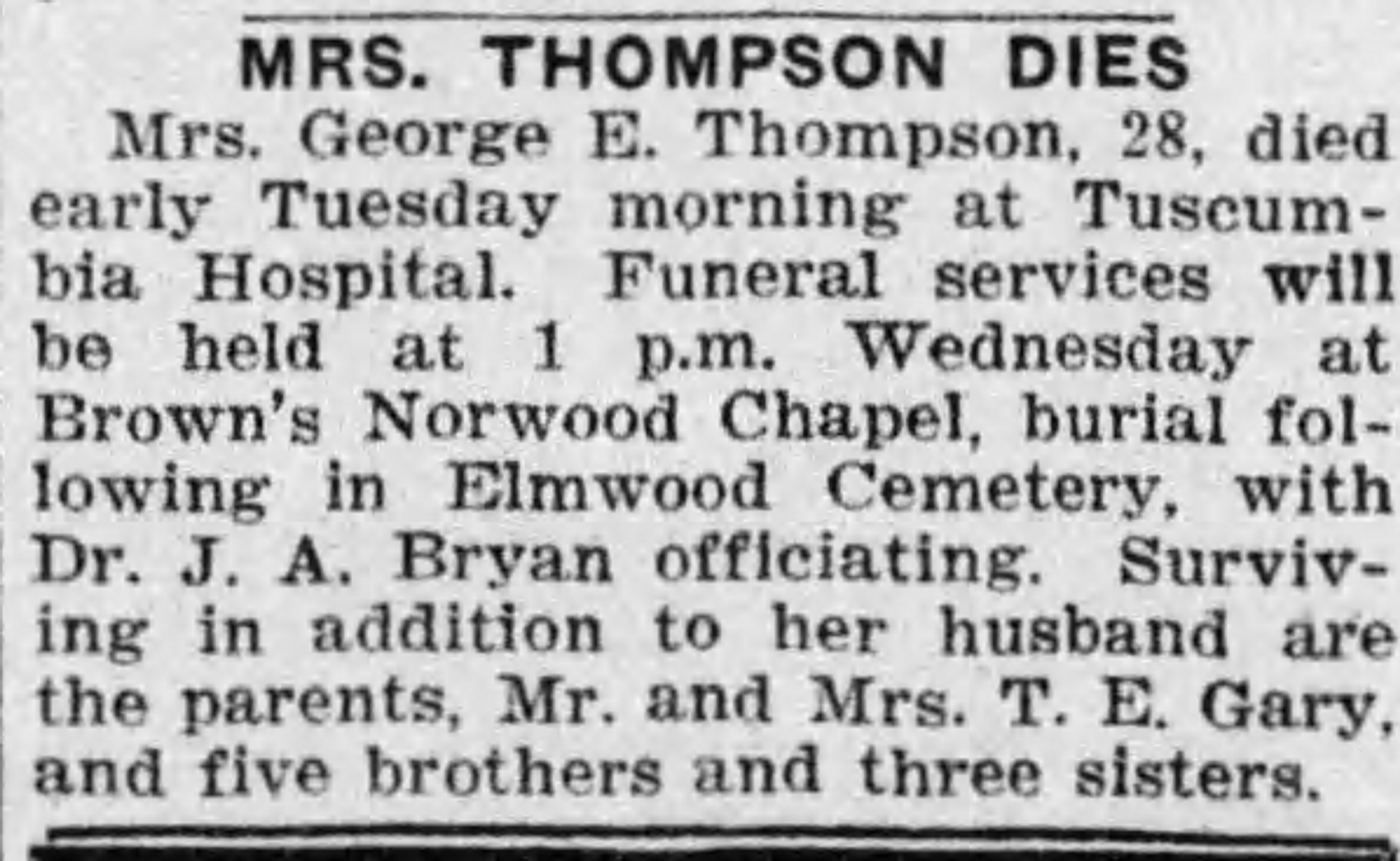 Mrs. George E. Thompson obituary